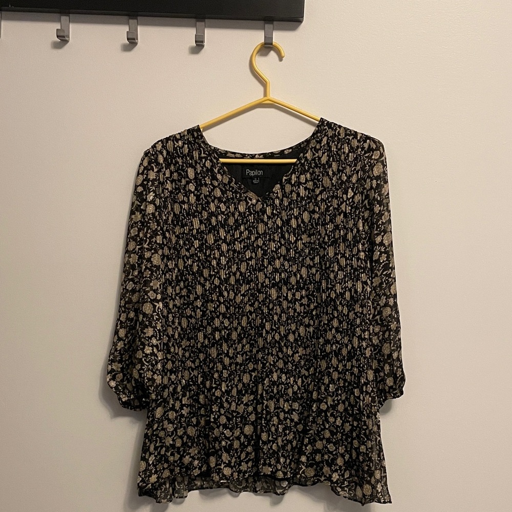 Papillon Black and Cream Floral Blouse, small